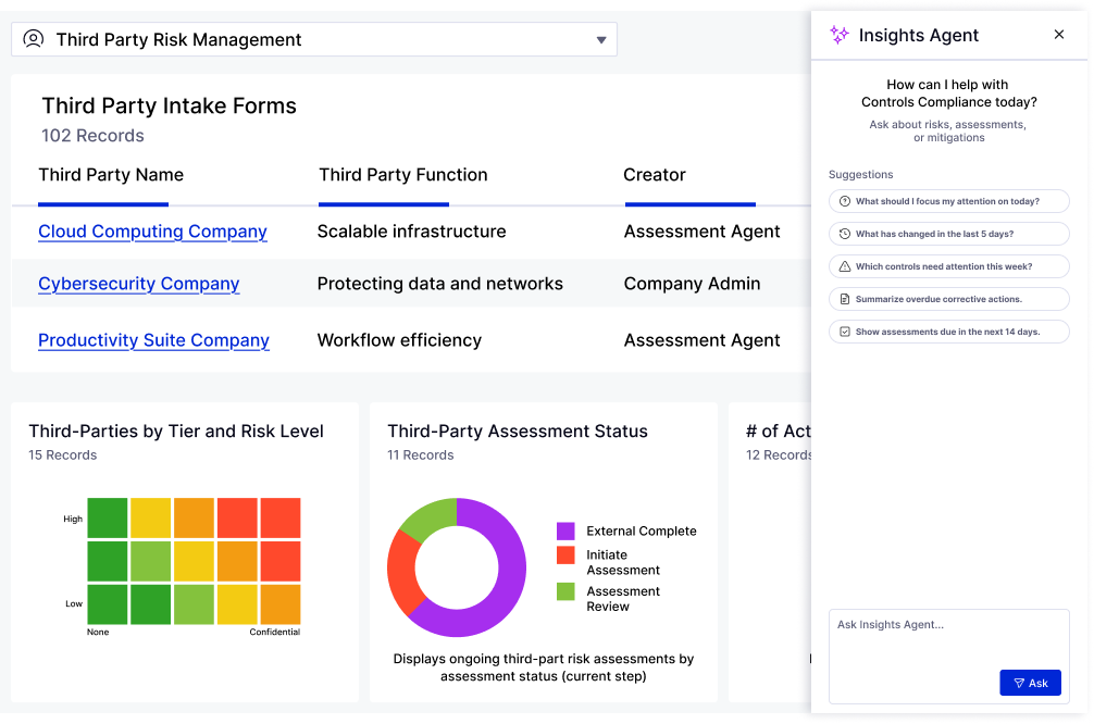 Third-Party Risk Management Agentic Application Dashbiard